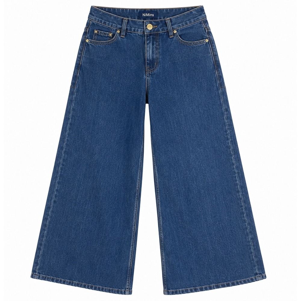 NiMin Women Medium Wash Wide Leg High Waisted Denim Jeans